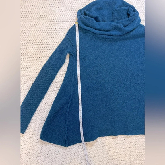 Free People Cotton Bohemian Cowl Neck Dark Teal Ribbed Oversized Sweater Size XS - Picture 7 of 16
